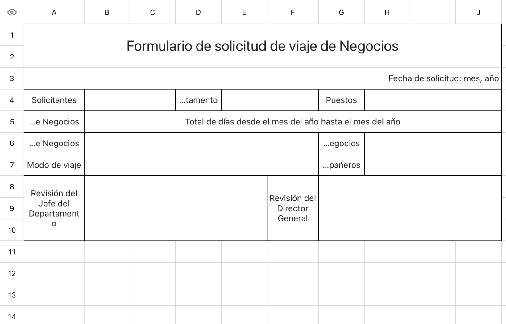 Formulario de solicitud de viaje de Negocios